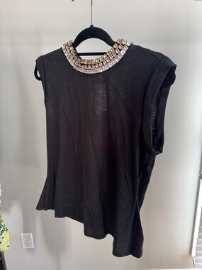 cinq a sept Black Embellished Jewel-Neck Sleeveless Tank